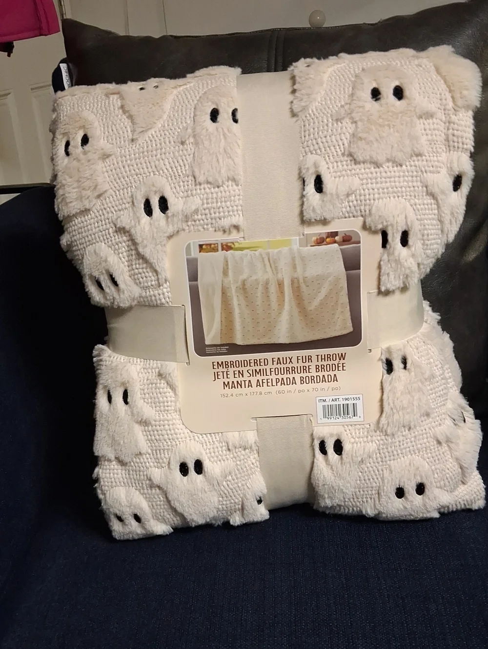 Embroidered Faux Fur Ghost Throw - Cream